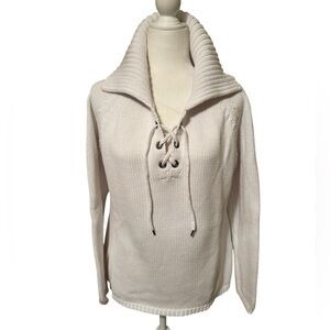 CHICO’S White Wide Collar Cotton Sweater Size Medium (Chico’s 2)